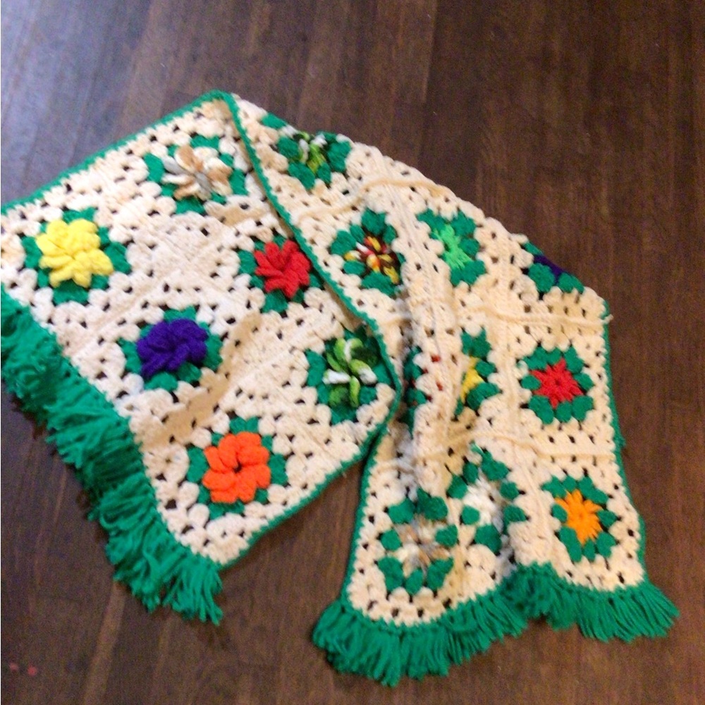 Colorful Crochet Blanket scarf with Fringe - Picture 2 of 4